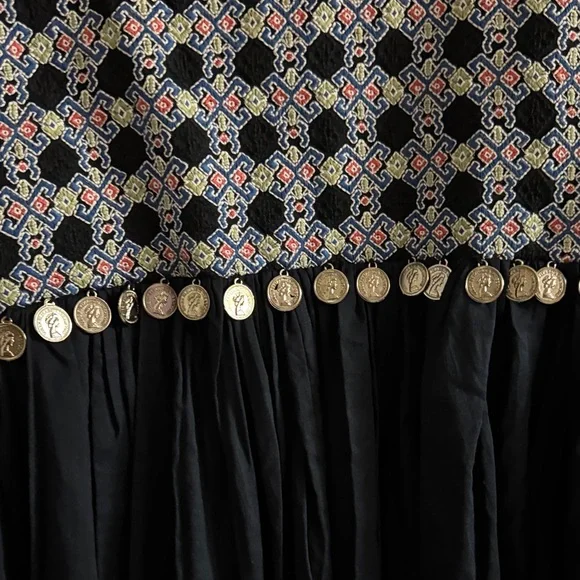 Zara Embroidered -Boho open jacket top with coin accents- Dark Navy Blue - Picture 11 of 16